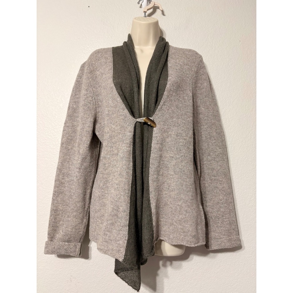 Nurture Two Tone Taupe Gray Lambswool Mohair Blend Bone Toggle Cardigan XL